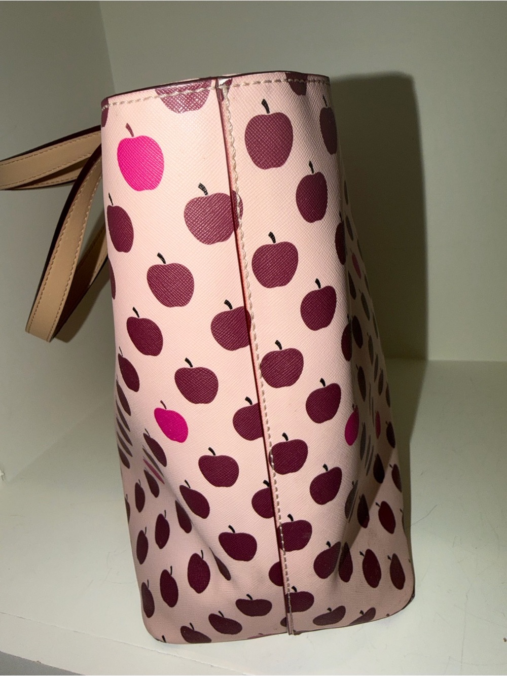 kate spade Pink Apple Print Tote with Tan Handles - Picture 8 of 9